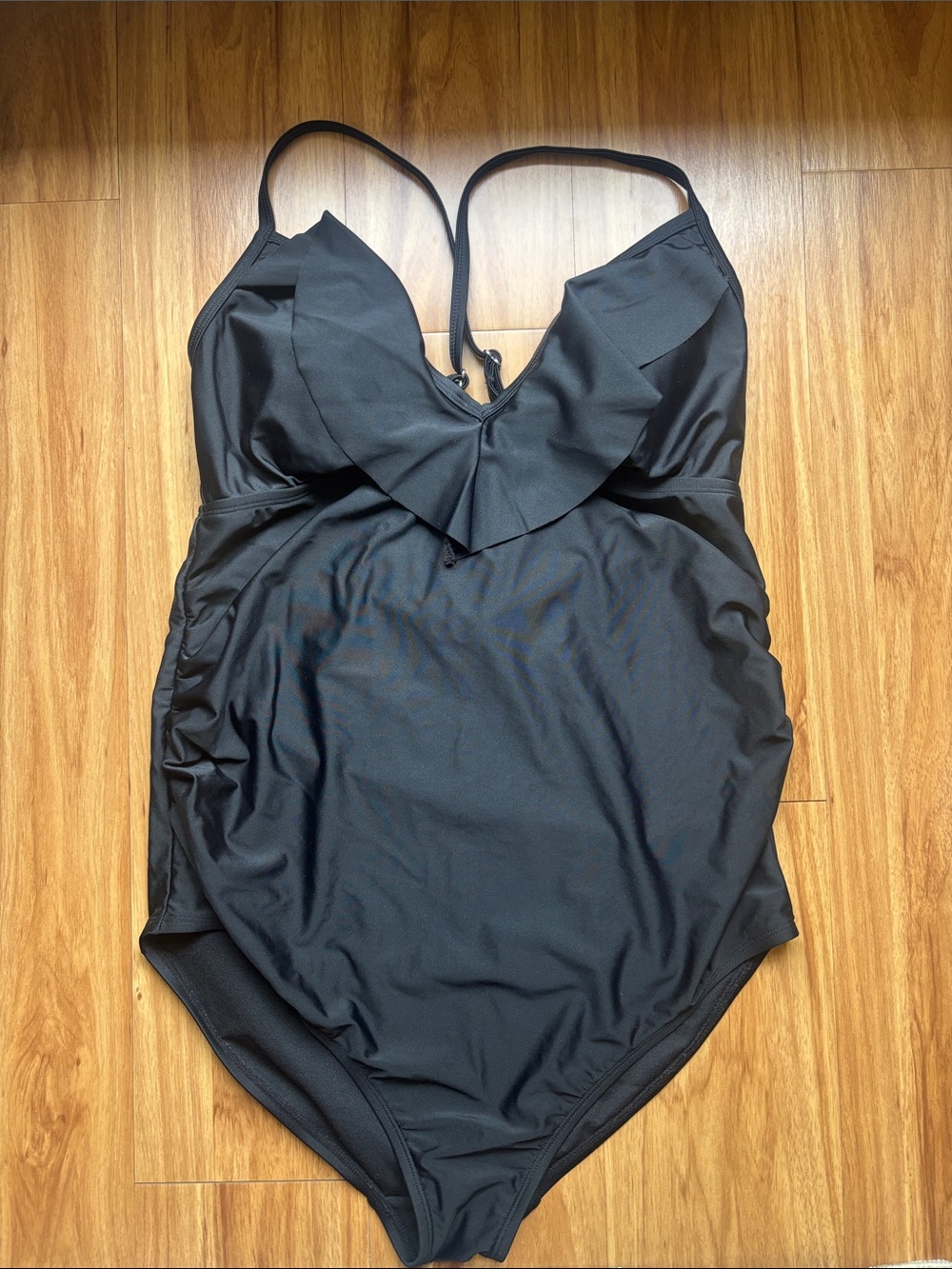 Maternity Black One-Piece Ruffled V-Neck Swimsuit